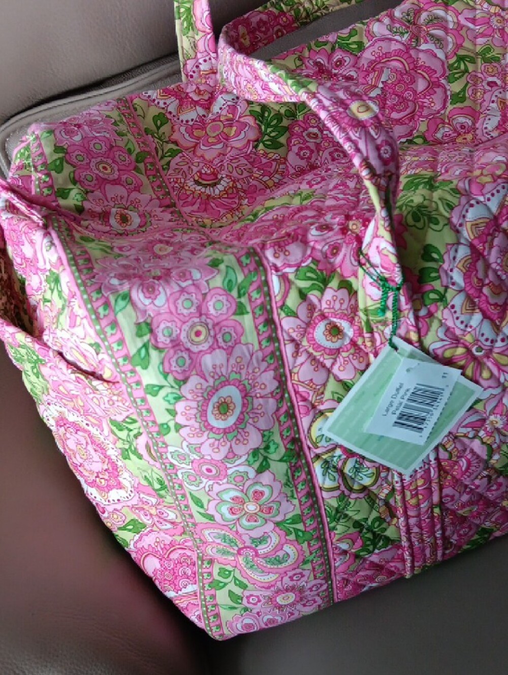 Vera Bradley Pink & Green Quilted Floral Travel Duffel - Picture 2 of 5
